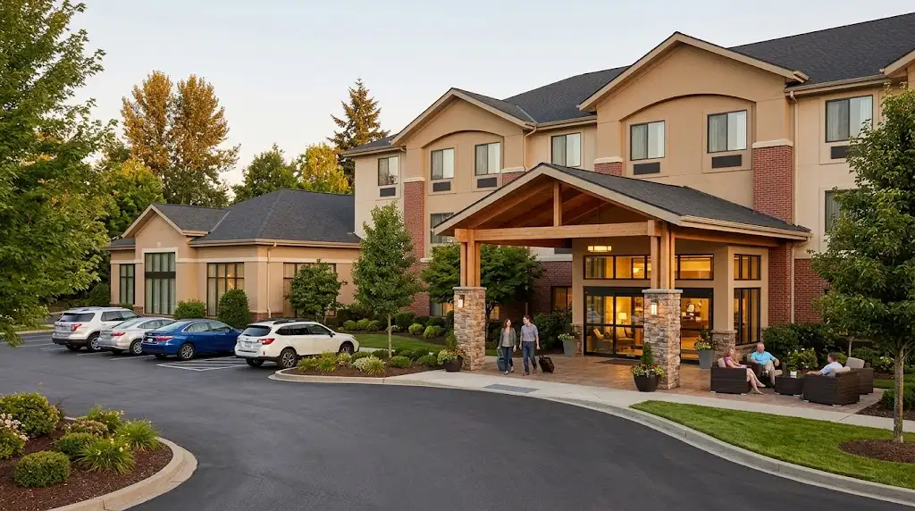 Welcoming American hotel exterior representing the Magnuson Grand accommodation experience