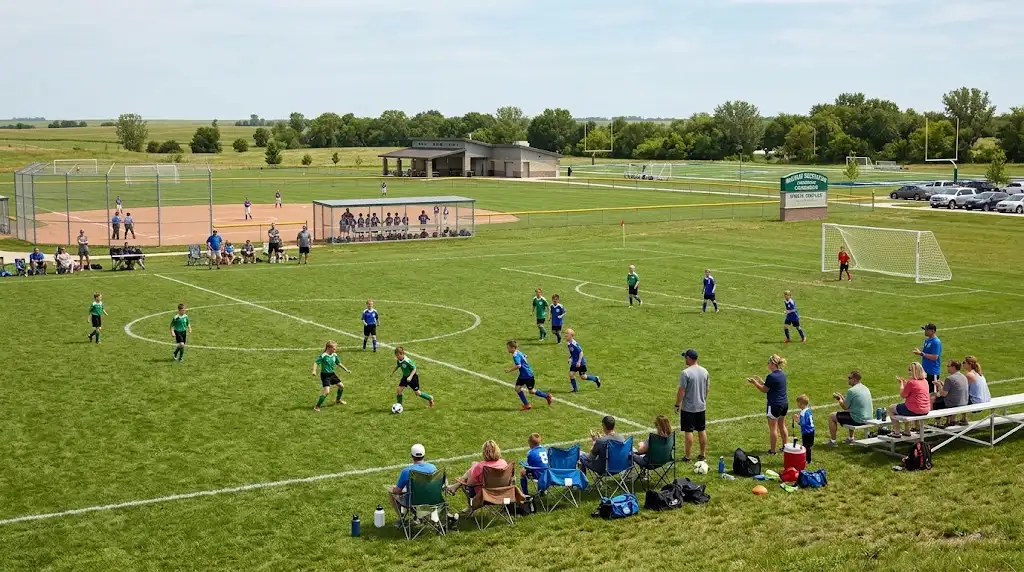 Youth athletes playing sports at a community sports complex in Mulvane