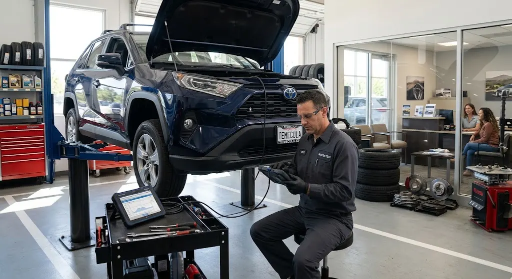 Trusted automotive technician inspecting a vehicle in Temecula