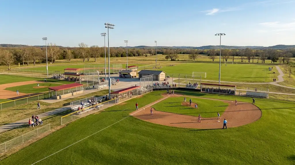 Natural-grass athletic fields at Stigler Sports Complex in Oklahoma