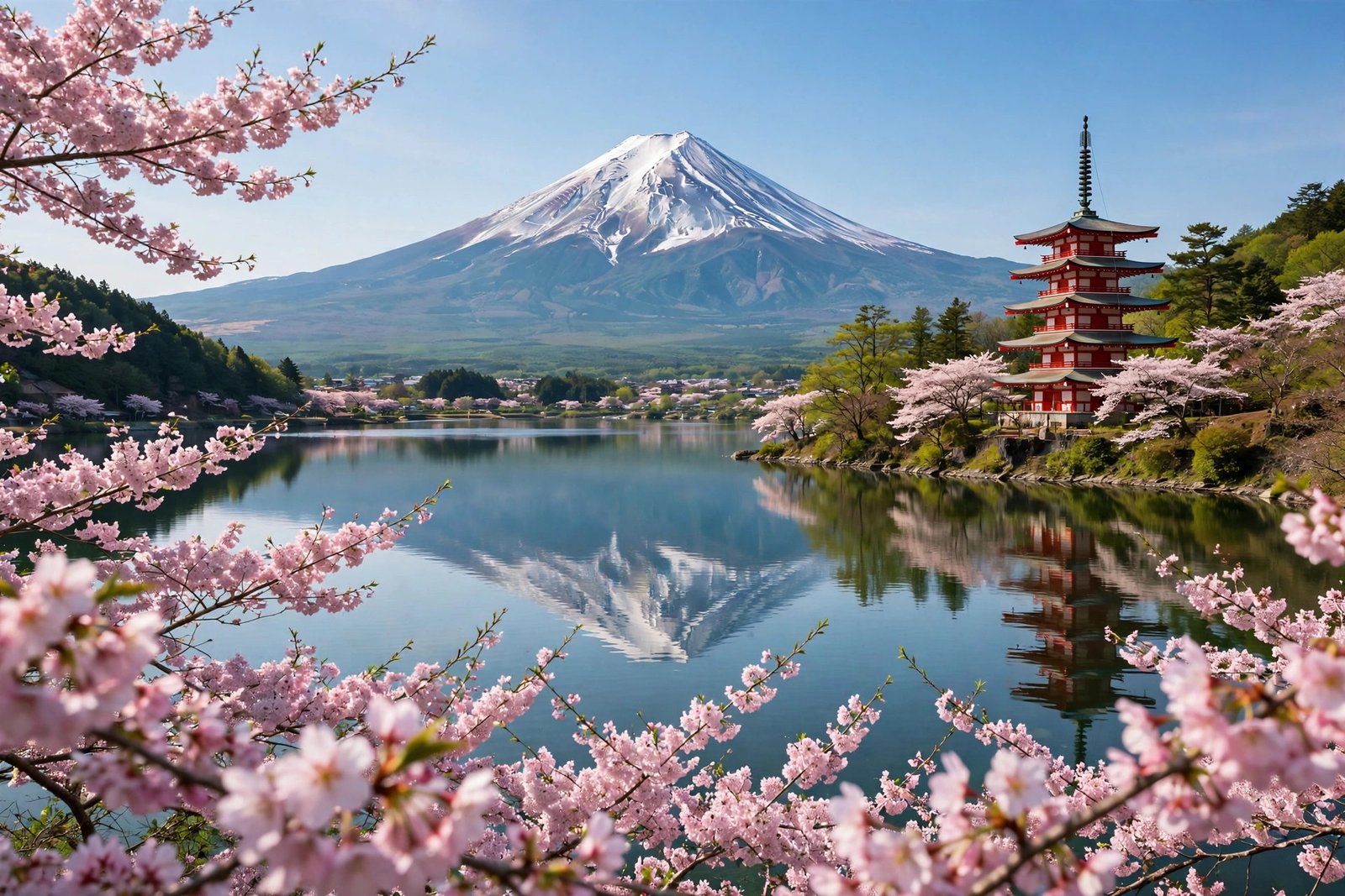 Mount Fuji with cherry blossoms and red pagoda, 10-day Japan itinerary for first-timers