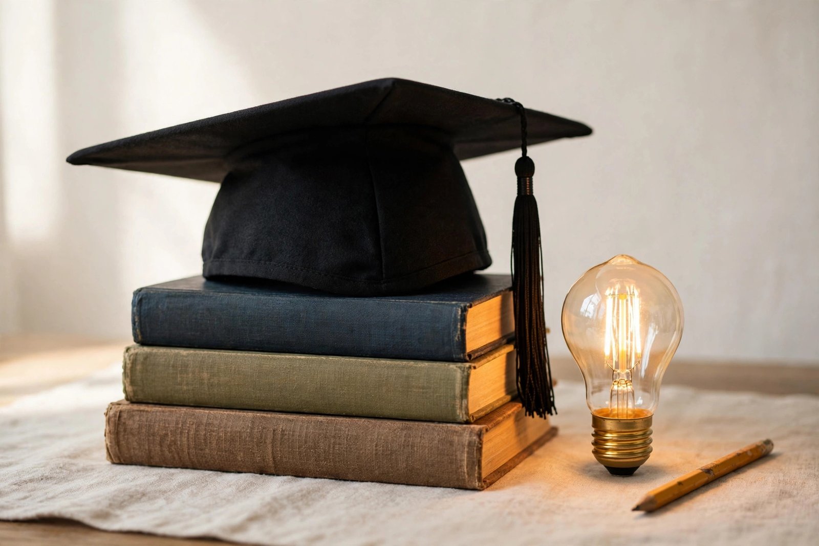 Graduation cap on books symbolizing lifelong learning and education